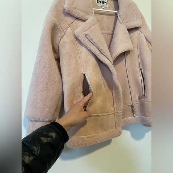 APPARIS Anne Faux-Shearling Moto-Style Jacket Pink - Picture 10 of 14